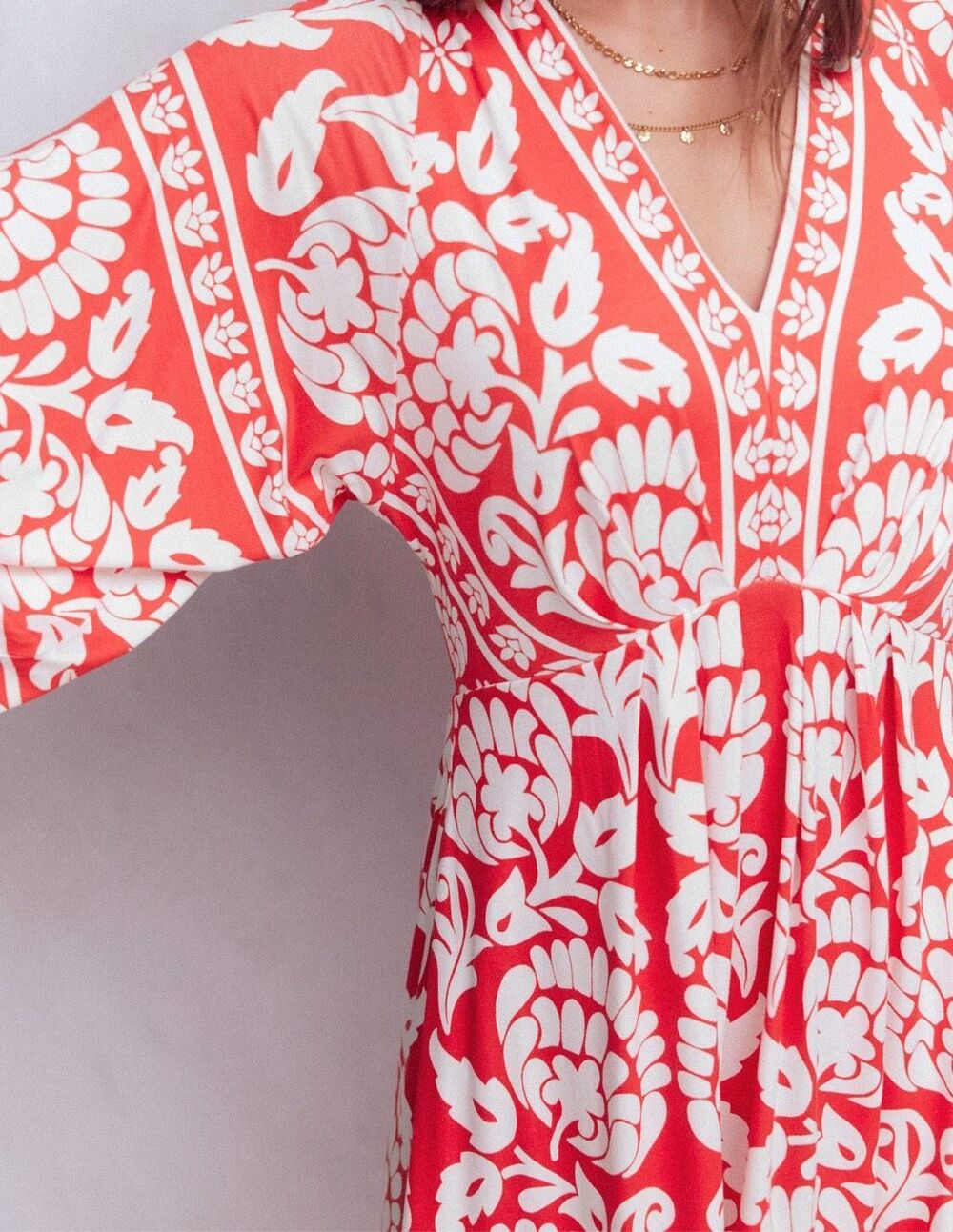 Boden Nell Kimono Midi Jersey Dress Bright Cherry, Ornate Floret Size 8 - Picture 12 of 12